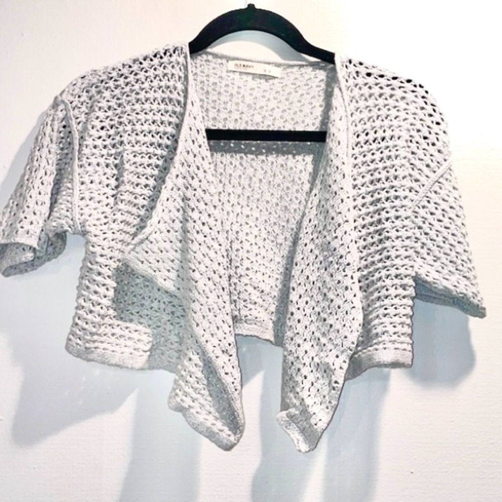 Old Navy Light Grey Crochet Pattern Shrug/ Crop. Size: S, NWT